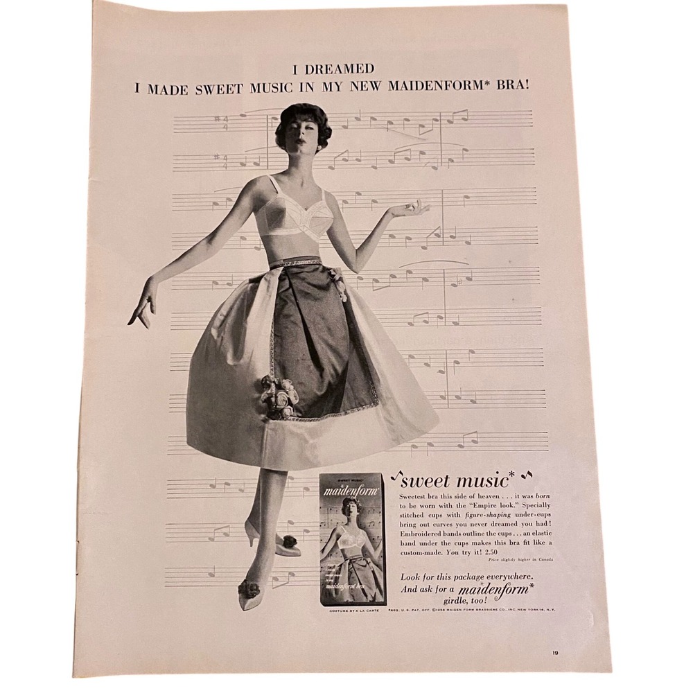 Vintage 1958 Maidenform Bra Print Ad I Dreamed I Made Sweet Music 50s Ephemera